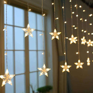 Planet Gates Teplá bílá / 6 velkých 6 malých hvězd JUNJUE Vánoční osvětlení LED víla hvězda závěs řetězec luminarias girlanda dekorace vánoční svatba pentagram řetězec světla