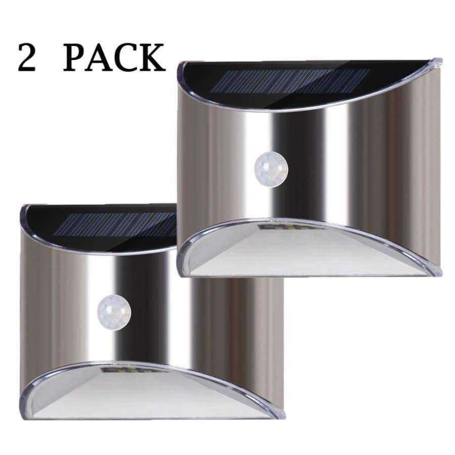 Planet Gates Ciepła biała lampa solarna z 4 diodami LED Lampa zewnętrzna do ogrodu, patio, ścieżki, ogrodzenia, schodów, ze stali nierdzewnej z czujnikiem ruchu, 2 szt. CE