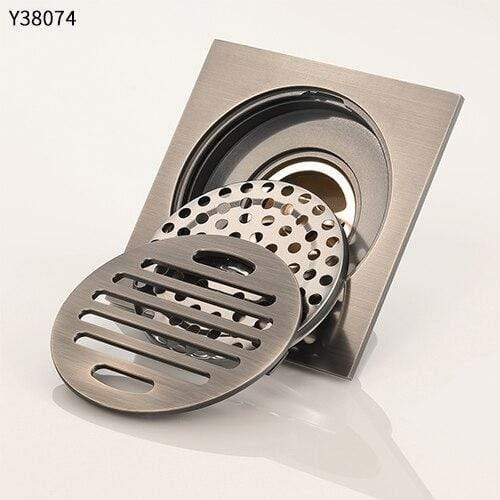 Planet Gates Waste Antique Floor Drain 10cm Square Shower Brass Floor Drain Stripe Linear With Hair Strainer Shower Accessories Y38074 (Y38074)