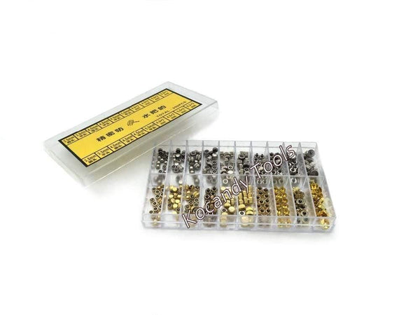 Planet Gates Watch Crown Parts Replacement Assorted Gold & Silver Dome Flat Head Watch Accessories Repair Tool Kit for Watchmaker