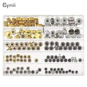 Planet Gates Watch Crown Parts Replacement Assorted Gold & Silver Dome Flat Head Watch Accessories Repair Tool Kit For Watchmaker