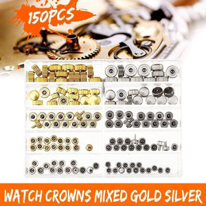 Planet Gates Watch Crown Parts Replacement Assorted Gold & Silver Dome Flat Head Watch Accessories Repair Tool Kit For Watchmaker