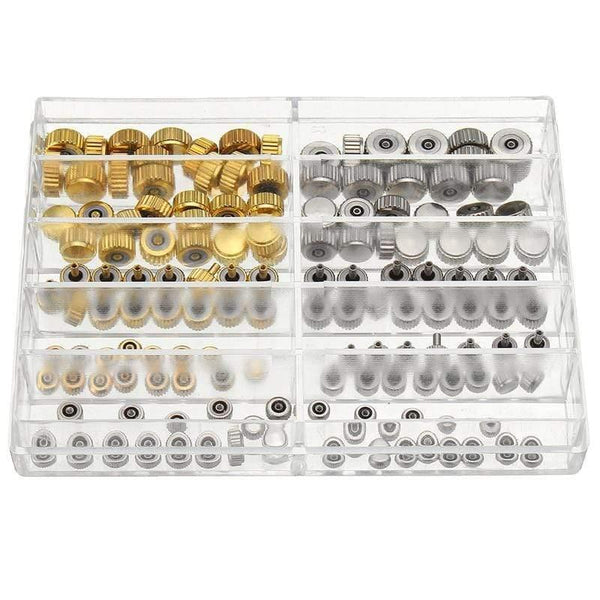 Planet Gates Watch Crown Parts Replacement Assorted Gold & Silver Dome Flat Head Watch Accessories Repair Tool Kit For Watchmaker