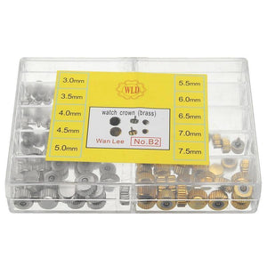 Planet Gates Watch Crown Parts Replacement Assorted Gold & Silver Dome Flat Head Watch Accessories Repair Tool Kit For Watchmaker