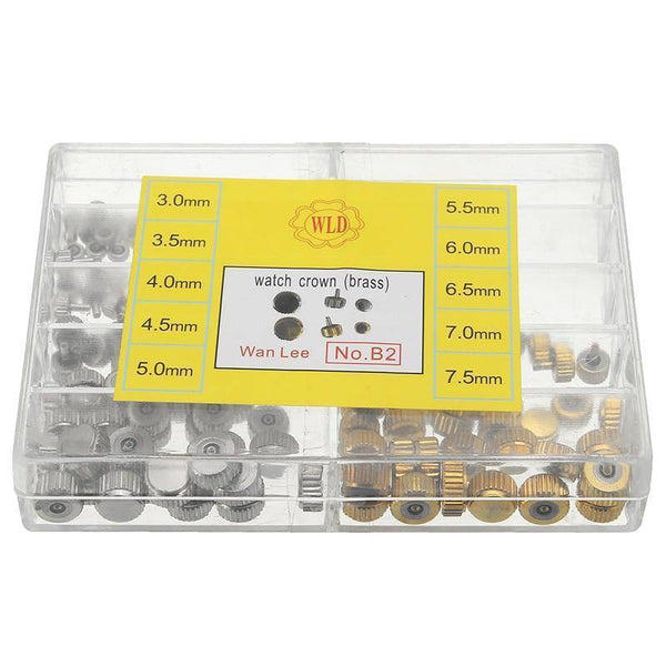 Planet Gates Watch Crown Parts Replacement Assorted Gold & Silver Dome Flat Head Watch Accessories Repair Tool Kit For Watchmaker