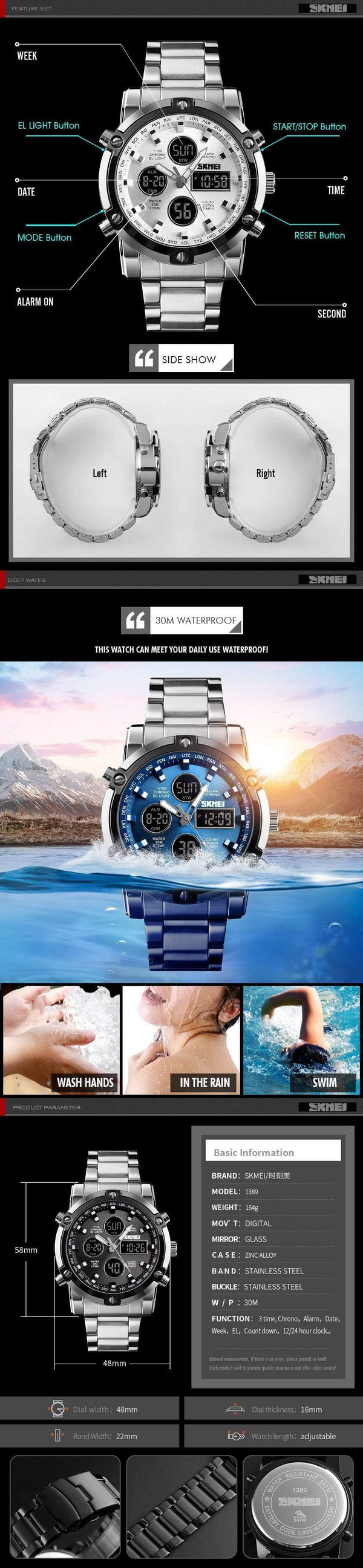 Planet Gates Watch Men Quartz Sport Watch Luxury Business Stainless Steel Strap Men Watches Waterproof Clock reloj hombre