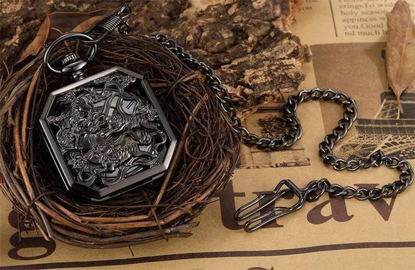 Planet Gates watch no box Chinese Mascot Lion Hand Wind Mechanical Pocket Watch Men Retro Skeleton Fob Chain Watch Steampunk Clock Gift Box