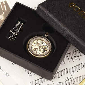 Planet Gates Watch Retro Bronze Roman Numbers Mechanical Pocket Watch for Men Women with FOB Chain Skeleton Hand-winding Pocket Watch