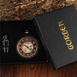 Planet Gates Watch Set Mechanical Pocket Watch Men Unique Hollow Steampunk Bronze Mechanical Clock Watches Chain