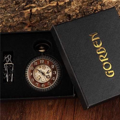 Planet Gates Watch Set Mechanical Pocket Watch Men Unique Hollow Steampunk Bronze Mechanical Clock Watches Chain