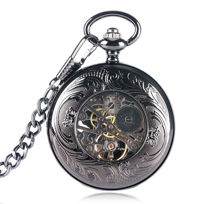 Planet Gates Watches Cool Flying Eagle Hawk Mechanical Pocket Watch Skeleton Black Pendant Clock Man's Woman's with Chain