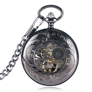 Planet Gates Watches Cool Flying Eagle Hawk Mechanical Pocket Watch Skeleton Black Pendant Clock Man's Woman's with Chain