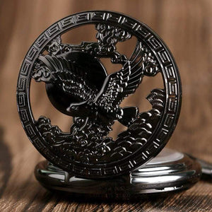 Planet Gates Watches Cool Flying Eagle Hawk Mechanical Pocket Watch Skeleton Black Pendant Clock Man's Woman's with Chain