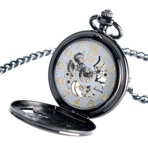 Planet Gates Watches Cool Flying Eagle Hawk Mechanical Pocket Watch Skeleton Black Pendant Clock Man's Woman's with Chain