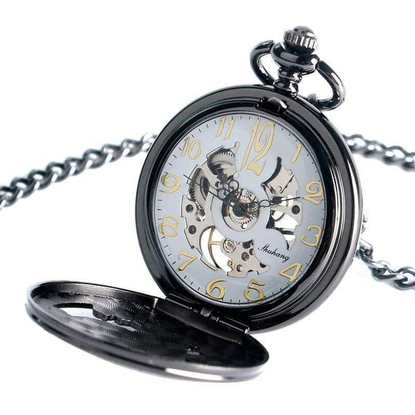 Planet Gates Watches Cool Flying Eagle Hawk Mechanical Pocket Watch Skeleton Black Pendant Clock Man's Woman's with Chain