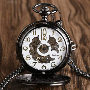 Planet Gates Watches Cool Flying Eagle Hawk Mechanical Pocket Watch Skeleton Black Pendant Clock Man's Woman's with Chain