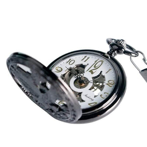Planet Gates Watches Cool Flying Eagle Hawk Mechanical Pocket Watch Skeleton Black Pendant Clock Man's Woman's with Chain