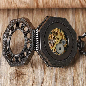 Planet Gates Watches Octagon Shape Mechanical Pocket Watch Retro Half Hunter Hand Winding Fob Hour Relogio De Bolso