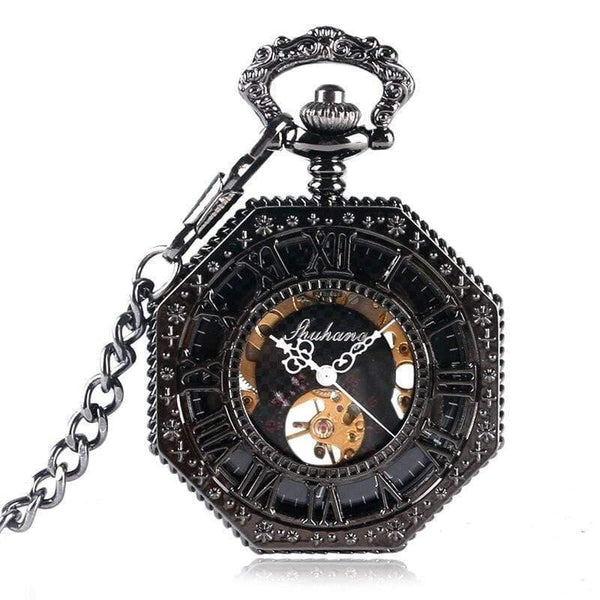 Planet Gates Watches Octagon Shape Mechanical Pocket Watch Retro Half Hunter Hand Winding Fob Hour Relogio De Bolso
