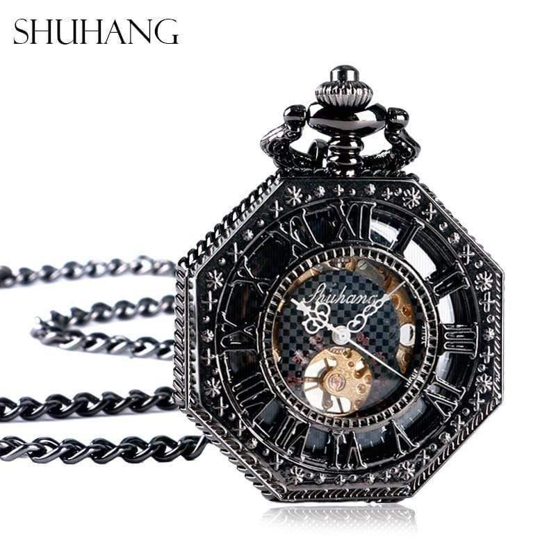 Planet Gates Watches Octagon Shape Mechanical Pocket Watch Retro Half Hunter Hand Winding Fob Hour Relogio De Bolso