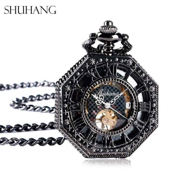 Planet Gates Watches Octagon Shape Mechanical Pocket Watch Retro Half Hunter Hand Winding Fob Hour Relogio De Bolso