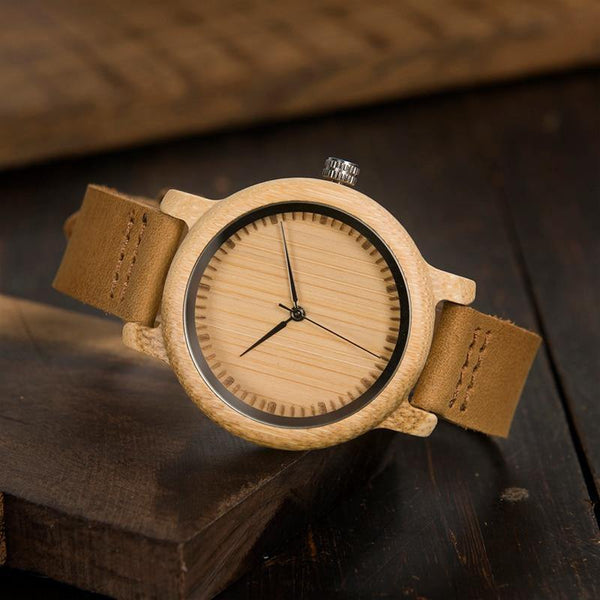 Planet Gates Watches Women Relogio Feminino Bamboo Wood Men Watch Leather Band Handmade Quartz Wristwatch erkek kol saati