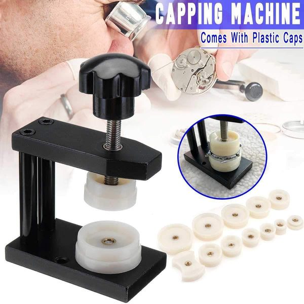 Planet Gates Watchmaker Tool Watch Press Set+12pcs Plastic Caps Back Case Closer Fits 20-50mm more Convenient Labor-saving Durable