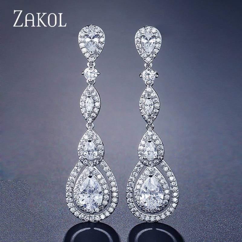 Planet Gates Water Drop Pear Cubic Zircon Long Dangles Drop Earrings for Elegant Women Bridal Wedding Jewelry Dress FSEP2114