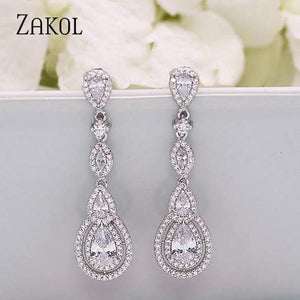 Planet Gates Water Drop Pear Cubic Zircon Long Dangles Drop Earrings for Elegant Women Bridal Wedding Jewelry Dress FSEP2114
