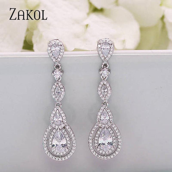 Planet Gates Water Drop Pear Cubic Zircon Long Dangles Drop Earrings for Elegant Women Bridal Wedding Jewelry Dress FSEP2114