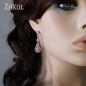 Planet Gates Water Drop Pear Cubic Zircon Long Dangles Drop Earrings for Elegant Women Bridal Wedding Jewelry Dress FSEP2114