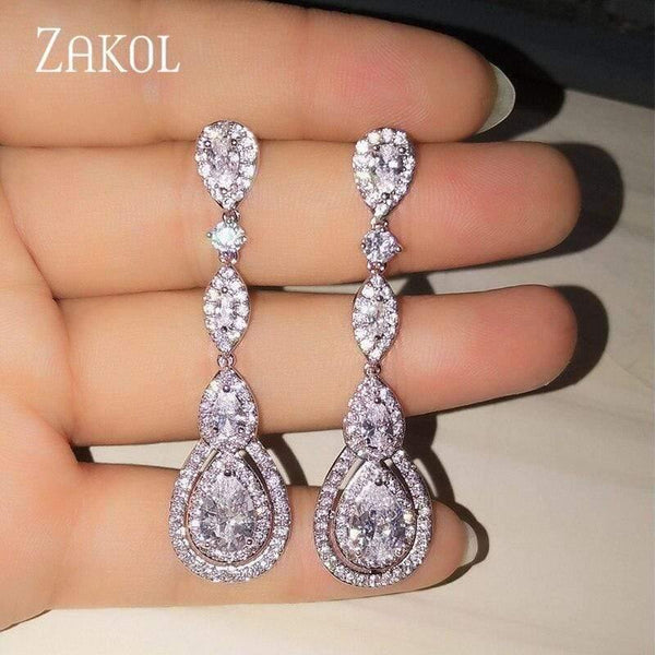 Planet Gates Water Drop Pear Cubic Zircon Long Dangles Drop Earrings for Elegant Women Bridal Wedding Jewelry Dress FSEP2114