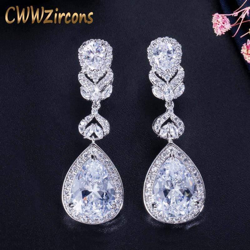 Planet Gates Water Drop Shaped Cubic Zirconia Crystal Bridal Long Earrings Luxury Wedding Jewelry for Brides CZ166