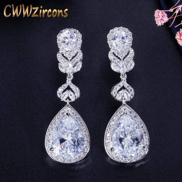 Planet Gates Water Drop Shaped Cubic Zirconia Crystal Bridal Long Earrings Luxury Wedding Jewelry for Brides CZ166
