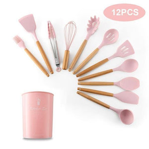12pcs/set Cooking Utensil Set Silicone Spaghetti Tong /Food Clip/ Oil Brush /Spatula/ Egg Beater/Container Kitchen Tool