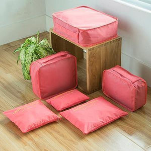 Planet Gates watermelon red 6PCS/Set  Fashion Big Capacity Zipper  Nylon Waterproof  Women Travel Bag Luggage Organizer Packing Bag Cube Men Journey Bag