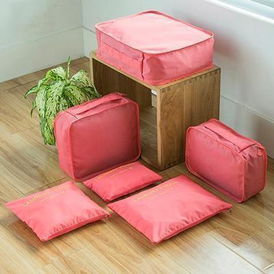 Planet Gates watermelon red 6PCS/Set  Fashion Big Capacity Zipper  Nylon Waterproof  Women Travel Bag Luggage Organizer Packing Bag Cube Men Journey Bag