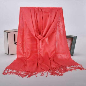 Planet Gates watermelon red New Winter Women 60cm*170cm Black Red Solid Color Muslim Hijab Foulard Viscose Scarf Wrap With Tassel