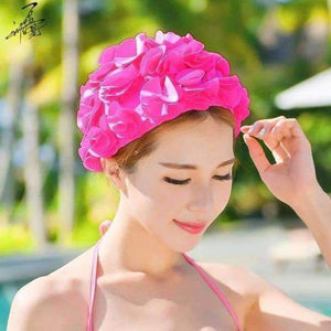 Planet Gates Watermelon red / One Size Design 36 Lily Flowers Women Swimming Cap Coloful Sports Swim Pool Beautiful Hat Free Size Women Elastictry Cap