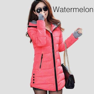 Planet Gates Watermelon / XL Parkas Winter Women Fashion Thickening Hooded Winter Jacket Womens Slim Fit Cotton Coat Overcoat Plus Size 13 Colors