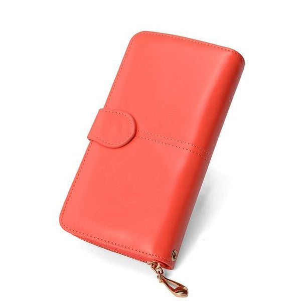 Planet Gates watermelonred Female Purse Women Leather Wallet Long Trifold Coin Purse Card Holder Money Clutch Wristlet Multifunction Zipper
