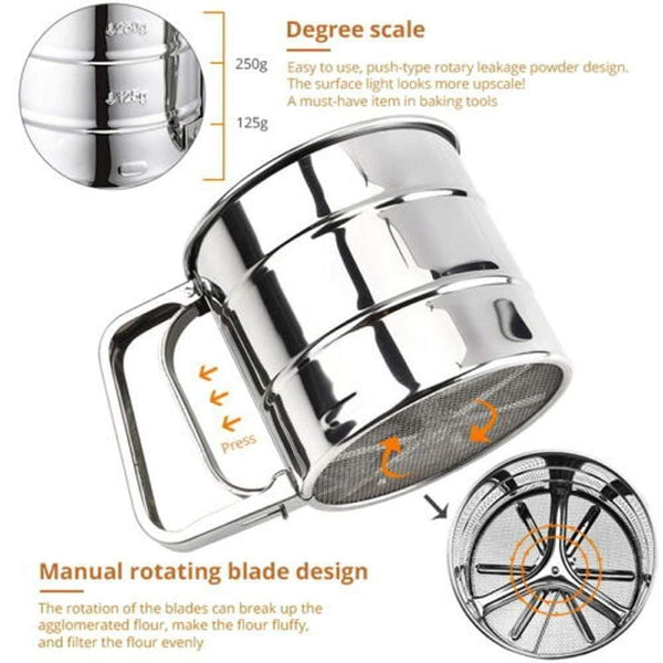 Waterproof Semi-automatic Flour Convenient Sieve Small Hand-held Baking Tool Stainless Steelv