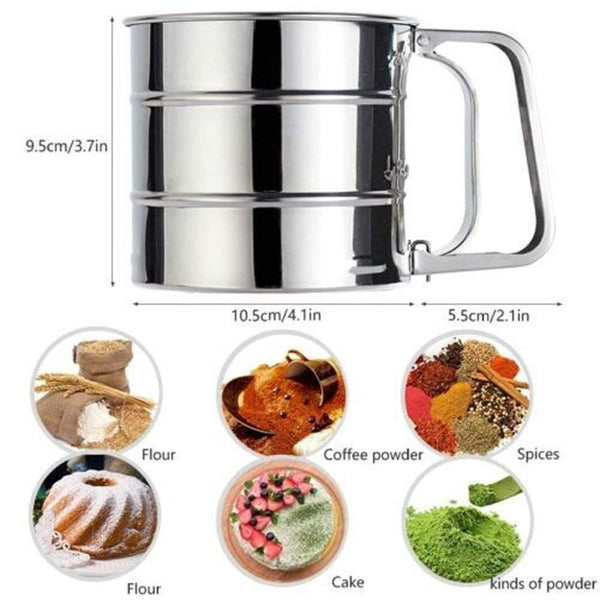 Waterproof Semi-automatic Flour Convenient Sieve Small Hand-held Baking Tool Stainless Steelv