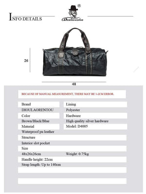 Planet Gates Waterproof Travel Bag for Women Hand  Vintage Mens Leather Travel Duffle Bags Pu Leather Weekend Bag Men