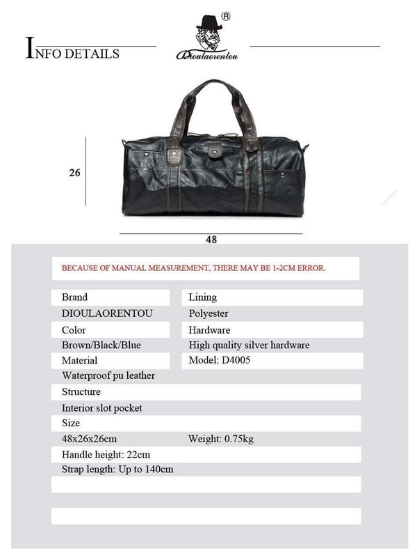 Planet Gates Waterproof Travel Bag for Women Hand  Vintage Mens Leather Travel Duffle Bags Pu Leather Weekend Bag Men