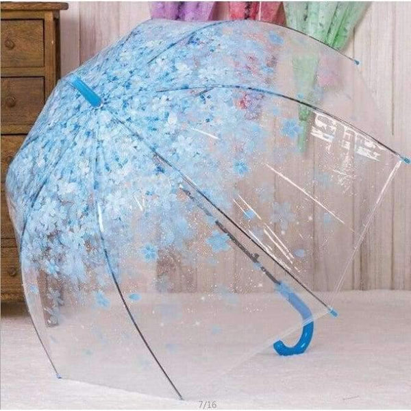 Planet Gates wathet blue Fashion Transparent Clear Umbrella Cherry Blossom Mushroom Apollo Princess Women Rain Umbrella Sakura Long Handle Umbrellas