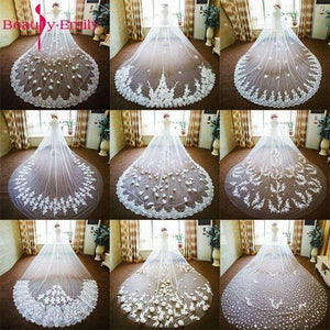Planet Gates Wedding Accessories velos de novia Bridal Veil Long Appliques Lace Wedding Veil veu de noiva curto