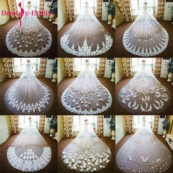 Planet Gates Wedding Accessories velos de novia Bridal Veil Long Appliques Lace Wedding Veil veu de noiva curto