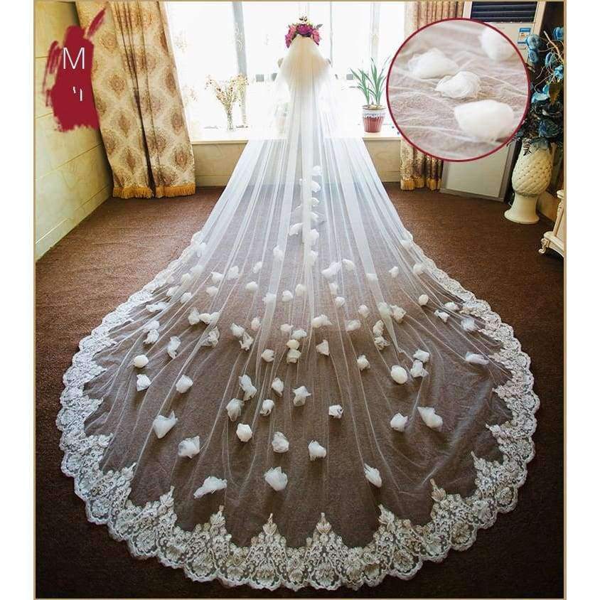 Planet Gates Wedding Accessories velos de novia Bridal Veil Long Appliques Lace Wedding Veil veu de noiva curto