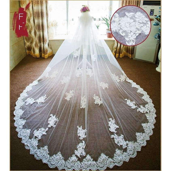 Planet Gates Wedding Accessories velos de novia Bridal Veil Long Appliques Lace Wedding Veil veu de noiva curto